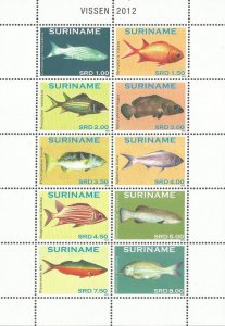 Suriname Surinam 2012 Tropical fishes set of 10 stamps in block / sheetlet MNH