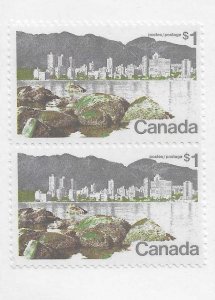 Canad SC# 600  $1  Fundy with short bar on $ variety in a pair with normal  VF