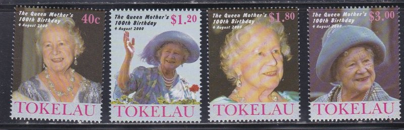 Tokelau # 284-287, Queen Mothers 100th Birthday, NH, 1/2 Cat