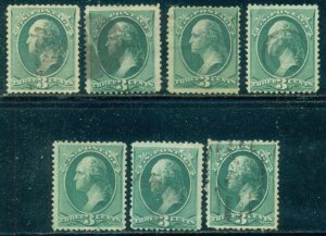 SCOTT # 207, USED, FINE/BETTER, 7 SOUND STAMPS, SOME LIGHT CANCELS, GREAT PRICE!