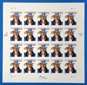 Scott 3259 UNCLE SAM Pane of 20 US 22¢ Stamps MNH 1998