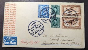 1937 Egypt Airmail First Flight Cover FFC Cairo to Capetown South Africa