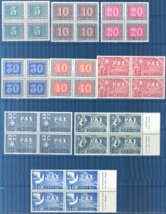 Switzerland 1945 Peace Sc.293-301 Blocks of 4 MNH