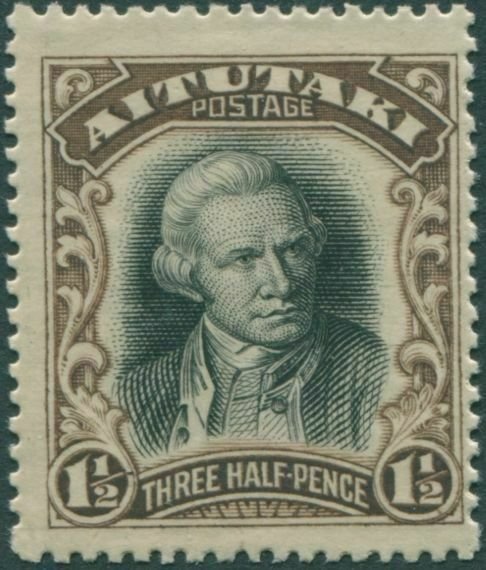 Aitutaki 1920 SG26 1½d black and sepia Captain Cook MH