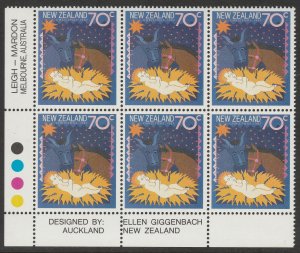 New Zealand 1987 70c Christmas Plate Block UHM