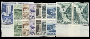 Iceland #289-296 Cat$132.60, 1956 Waterfalls, complete set in pairs, never hi...