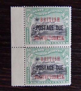 North Borneo Postage Due 1897 - 99 18c Black & Green in pair SGD23 MNH   