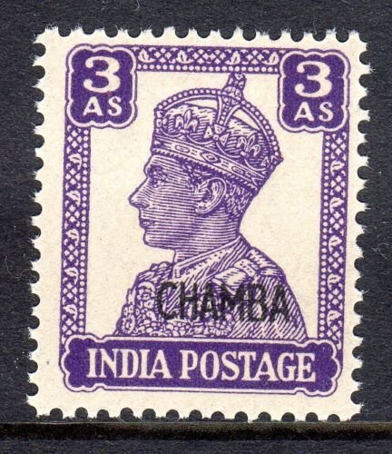 INDIA  --CHAMBA - 1940-47- SG 114a -  3 anna -  typo -     mnh um   cv£15.00 