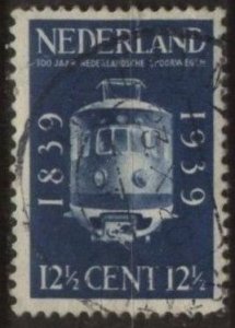 Netherlands 215 (used, crease) 12½c railroads: electric car, dk blue (1939)