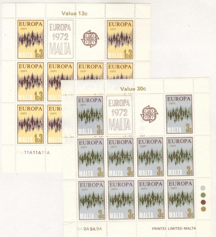 Malta Scott 450-453 MNH** Europa 1972 sheet set of Four