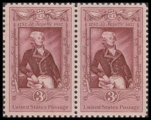 US 1097 Marquis de Lafayette 3c horz pair MNH 1957