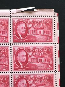 1945 sheet of postage stamps, 2 ¢ Roosevelt, Sc# 931