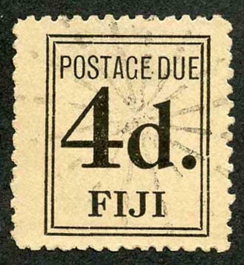 FIJI SGD5 Post Due 1917 (1 Jan) 4d black with part papermakers wmk fine used