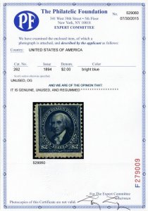 262, Unused $2 FVF Expertly Regummed (Looks OG) With PF Certificate Stuart Katz