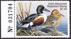 2002 Wisconsin State Duck Stamp Mint Never Hinged VF