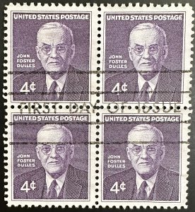 US #1172 Used F/VF Block of 4 w/FD Cancel - 4c John Foster Dulles 1960 [BB268]