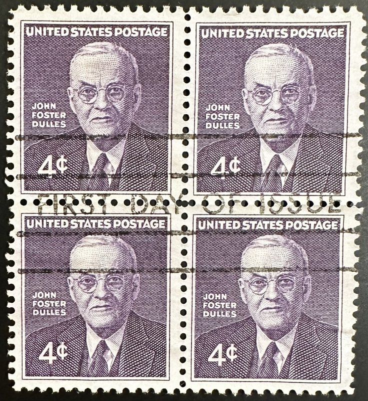 US #1172 Used F/VF Block of 4 w/FD Cancel - 4c John Foster Dulles 1960 [BB268]