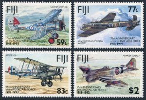 Fiji 687-690,691 sheet, MNH. Mi 682-685, Bl.10. Royal Air Force, 75th Ann. 1993.