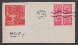 US Planty 717-28 FDC. 1932 2c Arbor Day, A.E. Gorham cachet, addressed, backstam