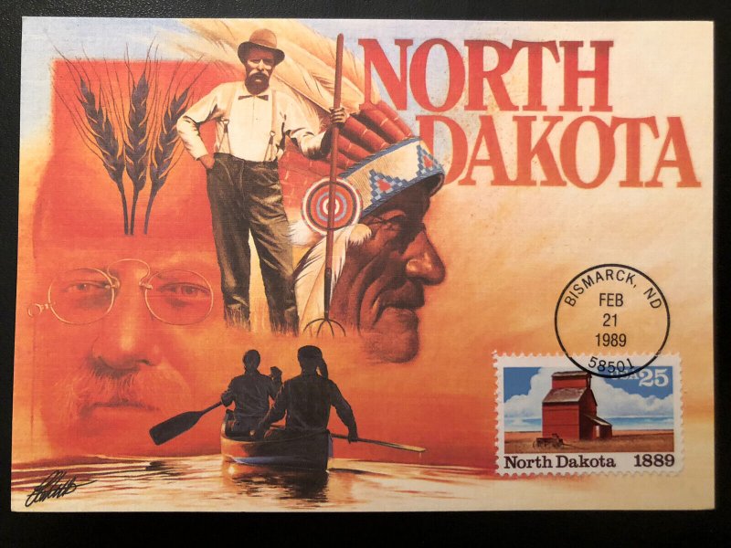 1989 North Dakota FDC 25c Maxi Card Maximum Scott 2403