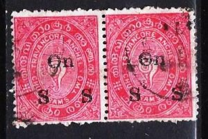 INDIA - TRAVANCORE ANCHEL - OVER PRINT ON S S USED PAIR - INDIA074DTA16