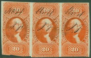 EDW1949SELL : USA Scott #R98a Strip of 3. Used. Fresh & Scarce. Catalog $625.00+