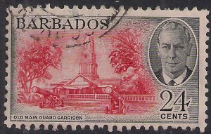 Barbados 1950 KGV1 24ct Guard Garrison used SG 278 ( A1221 )