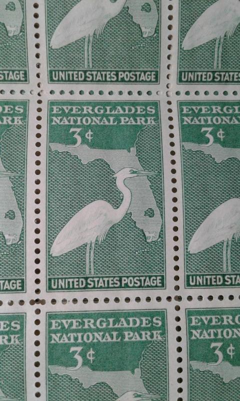 US #952 FULL MINT SHEET Everglads Natl Park, map of Florida, Stork Brk $16 S10