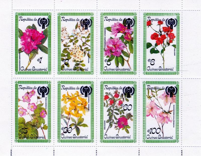 Equatorial Guinea 1979 Flowers Sheetlet (8) ovpt.ICY Perforated MNH YT#126