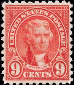 1926 9c Thomas Jefferson, Rose Scott 590 Mint F/VF NH