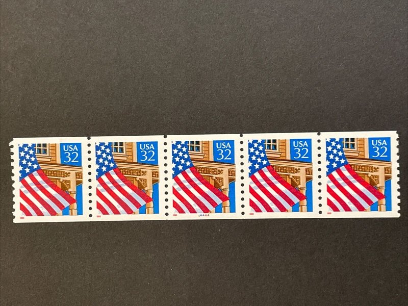 US PNC5 32c Flag Over Porch Stamp Sc# 2913 Plate 44444 MNH, Low Gloss Gum