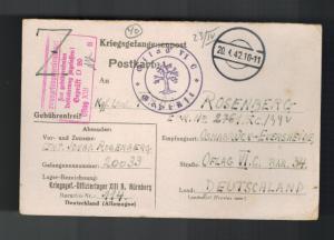 1942 Germany Jewish Officer Prisoner of War POW Camp Postcard Cover Oflag 13B 6C