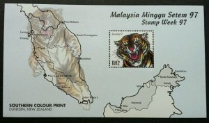 *FREE SHIP Malaysia Stamp Week 1997 Tiger Big Cat Map Nation Wildlife (ms) MNH