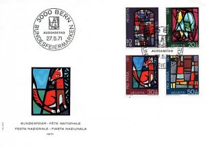 CONTEMPORARY STAINED GLASS WINDOWS SWITZERLAND FDC 1971 Scott B398-401