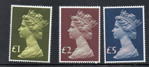 Great Britain Sc MH169, 175-6 1977 Hi Value QE II Machin Head  stamps mint NH