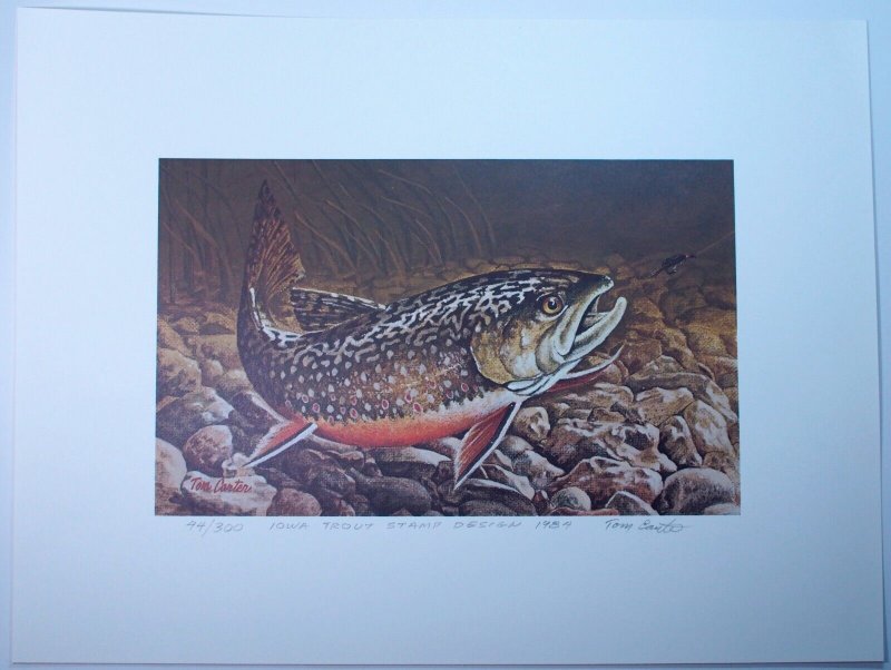 Iowa Trout Fishing Permit Stamp Signed Artwork Souvenir Folder 1984 Limited USA