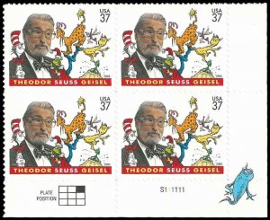 PCBstamps   US #3835 PB $1.48(4x37c)Theodore Seuss Geisel, MNH, (PB-4)