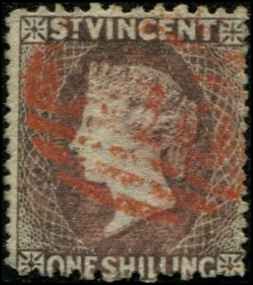 St Vincent SC# 22 Victoria 1shilling wmk 5 Used red cancellation