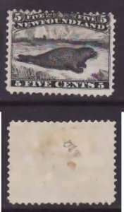 Newfoundland-Sc#25- id24-used 5c harp seal-1865-94-couple of very small hinge th