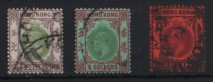 Hong Kong 1912 $3, $5 fine used cat £590, also $10 this heavyish cancel cat £1