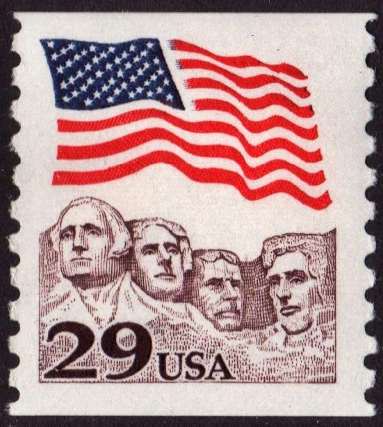 SC#2523 29¢ Flag over Mt Rushmore Coil Single (1991) MNH