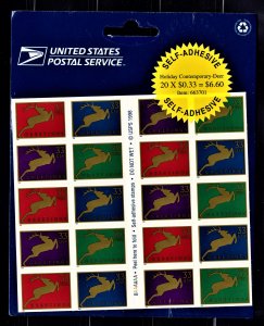 US 3363a MNH VF/XF 33 Cent Deer Full Booklet Pane Wide Frame of 20 Stamps Sealed
