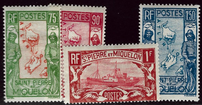 St. Pierre & Miquelon SC#149-151, 153  Mint F-VF...Bargain awaits!!!