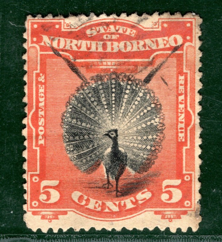 NORTH BORNEO QV Stamp 5c Pheasant (1894) Used 2RBLUE128