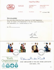 Great Britain 1982 Sc 983-6 FDC  LADY BADEN POWELL SIGNED