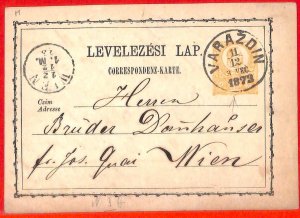 aa1920 - HUNGARY - Postal History -  POSTAL STATIONERY  CARD from VARAZDIN 1873