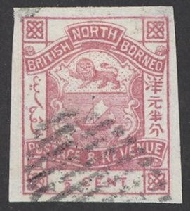 North Borneo Sc# 35 Used imperf 1887-1892 ½c Coat of Arms