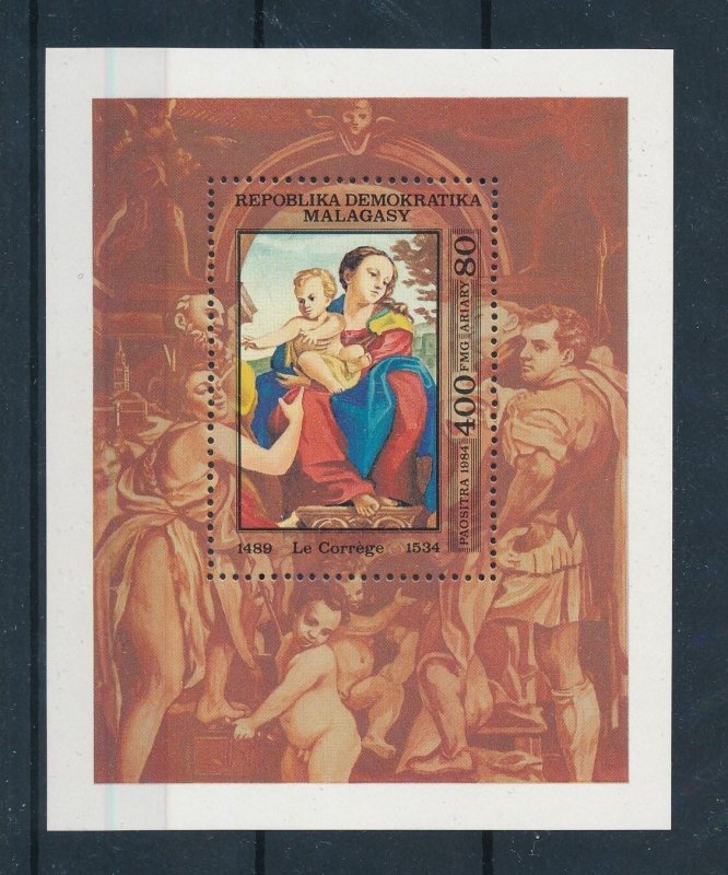 [104648] Madagascar 1984 Art painting Correggio Madonna with child Sheet MNH