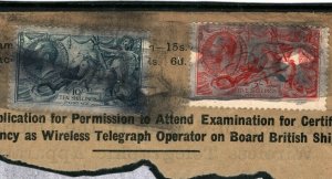 GB TELEGRAPHS Piece KGV High Values SEAHORSES Scarce 10/- Usage c1928 39b.13