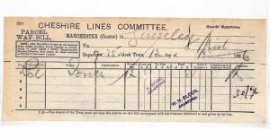 HL234 1896 GB RAILWAY *Cheshire Lines Committee* Manchester Parcel Way Bill